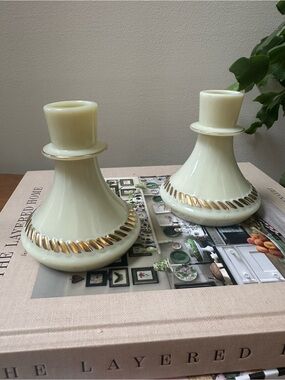 Vintage Wheatonware Custard Glass Candlesticks-set of 2.